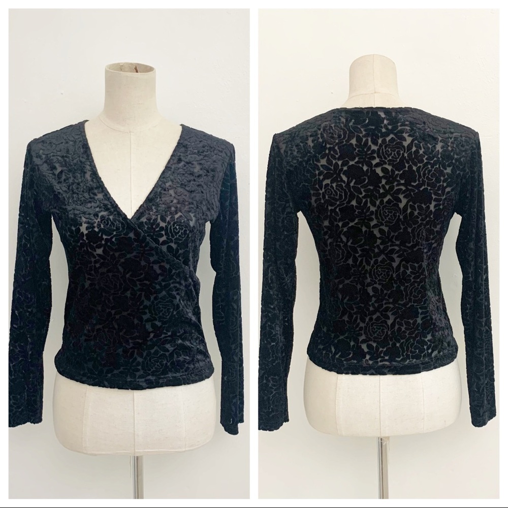 SOLD Vtg 90s Moda Velvet Burnout Surplice Top - Picture 1 of 6